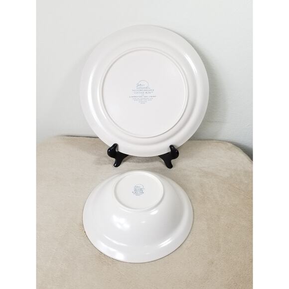 International Tableworks England Victoria Pattern Dinnerware  Cottage Rose Serving Plate & Bowl Large Stoneware International Tablework Japan